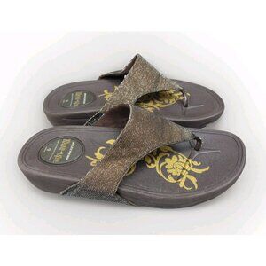 Skechers Tone-Ups Flip Flop Sandals w/Brown Sequins Women's 9 Shoes Sparkly